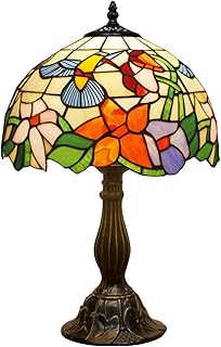 WERFACTORY Tiffany Lamp Stained Glass Lamp Hummingbird Style Bedside Table Lamp Desk Reading Light 12X12X18 Inches Decor Bedroom Living Room Home Office S101 Series