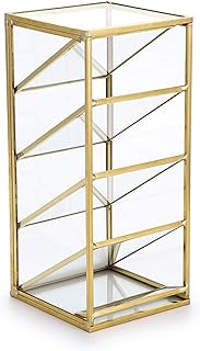 Hipiwe Vintage Gold Metal Desk Organizer - Glass Make up Brushes lipstick Holder Dresser Organizer Pen Pencil Storage Holder for Home Office Supplies (4 Compartment)