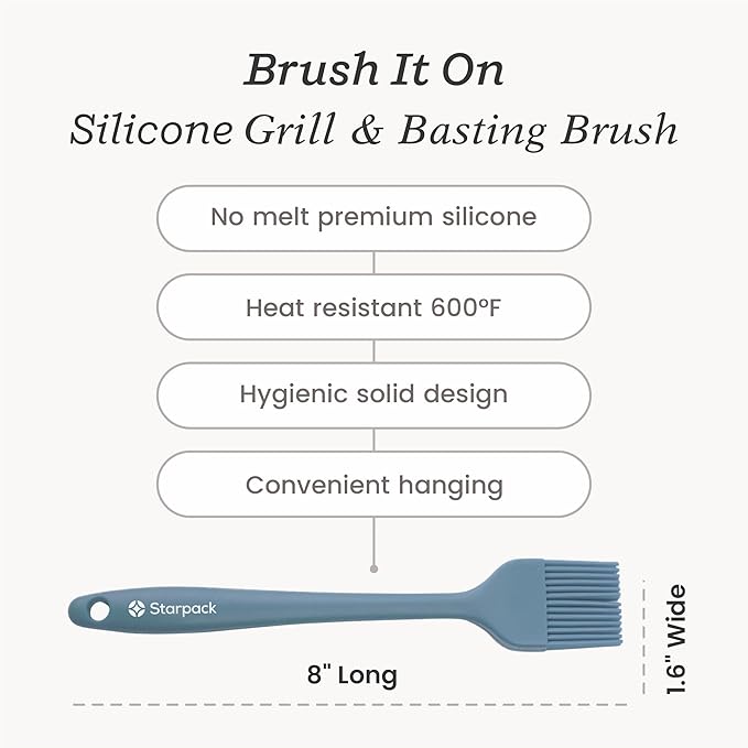Starpack 'Brush it On' Silicone Basting Brush for Cooking - Grill Basting Brush High Heat Resistant 600°F - Pastry Applicator for Cooking and Baking - Silicone Oil Tool - BBQ Sauce Brushes