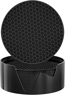 Silicone Coasters [8 Pack] with Holders Drink Coasters, for Hot or Cold Drinks Thickened, Non-Slip, Non-Stick (Black)
