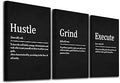 EPHANY Hustle Grind Execute - Wall Hanging Decor, Framed Canvas Office Art, Set of 3 Inspirational Prints