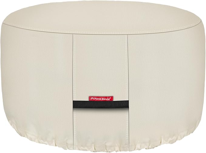 Porch Shield Fire Pit Cover - Waterproof 600D Heavy Duty Fade Resistant Round Patio Fire Bowl Cover Beige - 32 inch