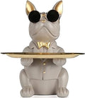Modern Decor Resin Gray Bulldog Tray Statue Tray Storage Key Holder Candy Jewelry Earrings Tray Suitable for Home Decor Modern Art Dining Table Decor Office Small Object Tray (Gray)