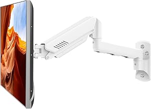 Monitor Wall Mount Fits 17-32 Inch Flat/Curved Computer Screens, Single Wall Arm Holds up to 19.8lbs, Height Adjustable Gas Spring Wall Stand Tilt, VESA Mount 75/100, White