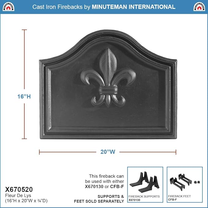 Minuteman International Fleur De Lys Cast Iron Fireback