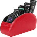 SITHON Remote Control Holder with 5 Compartments - PU Leather Remote Caddy Desktop Organizer Store TV, DVD, Blu-Ray, Media Player, Heater Controllers, Red