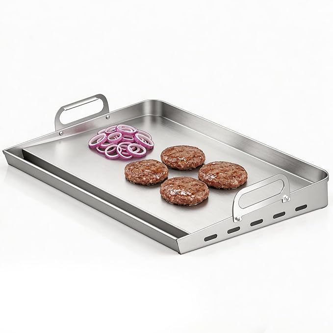 EUTRKei 17" x 13" Heavy-Duty Stainless Steel Griddle for Gas Grill & Stove Top - Reinforced Flat Top with Grease Groove, Effortless Cleanup for Backyard BBQ, Tailgating, Camping & Family Parties