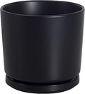 Ekirlin 7 inch Plant Pots,Ceramic Flower Planters Indoor,Modern Succulents Containers with Drain Hole Saucer,Decorate Home,Office & Outdoor (Black)