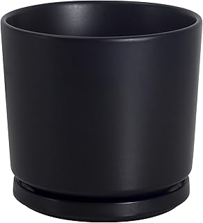 Ekirlin 7 inch Plant Pots,Ceramic Flower Planters Indoor,Modern Succulents Containers with Drain Hole Saucer,Decorate Home,Office & Outdoor (Black)