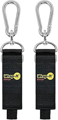 Hook 'n Hang Wrap-It Storage Straps - 12" (2-Pack) Black - Carabiner Straps for Cord Storage or Garden Hose Holder