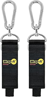 Hook 'n Hang Wrap-It Storage Straps - 12" (2-Pack) Black - Carabiner Straps for Cord Storage or Garden Hose Holder