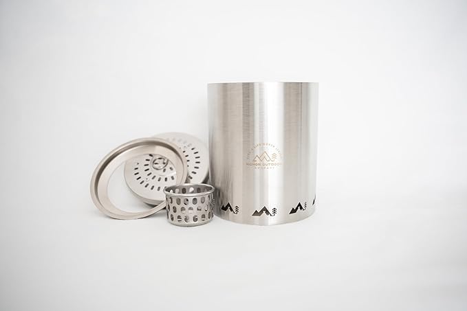 Small Smokeless Stove. Comes with collapsable feet, Removable ash Catcher, and Storage Bag. (Silver)