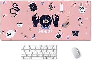 SSOIU Large Mouse Pad, Cute Pink Goth Desk Mat for Desktop, Women Girls Waterproof Gaming Mousepad, Boho Witch Computer PC Laptop Protector Writing Pads for School Office Home 35.5" x 15.7"
