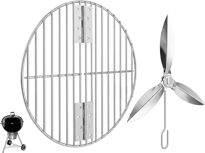 7441 Folding Replacement Parts Grill Grate & 7444 One-Touch Cleaning System Kit for Weber 22-1/2-Inch Charcoal Kettle Grill, Stainless Steel Grate for Weber Kettle Parts for 22'' Charcoal Grill, Charcoal Kettle Accessories