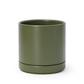 D'vine Dev 6.5 Inch Ceramic Planter Pot with Drainage Hole and Saucer, Indoor Cylinder Round Planter Pot, Olive, 94-O-C-J