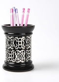 Printed Pencil Holder, Cute Pen Holder for Desk, Ceramic Carved Cylinder Pencil Holder, Office Decoration Container Islamic Style(Black)