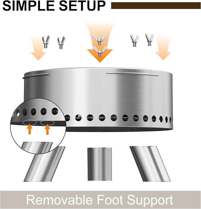 Smokeless Fire Pit, 15 Inch Portable Smokeless FirePit for Outside with Fire Poker and Carry Bag, Stainless Steel FirePit, Easy Setup and Storage, Sliver