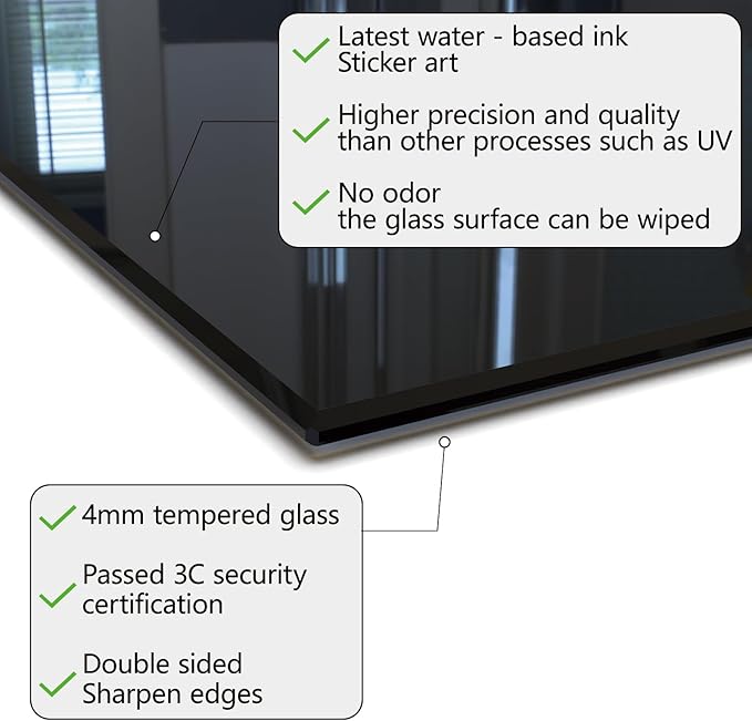 DAIFURONGE Tempered Glass Backsplash for Kitchen, Black and White Art Stove Backsplash Protector - Easy to Clean Wall Decor (Black, 35.43"x23.62"(90x60cm))