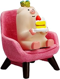 RAQWI Cute Pig Figurine Eating Cake on Pink Sofa, Mini Resin Piglet Statue for Easter Spring Home Office Desk Decor, Sweet Gift for Girls Women Pig Lovers