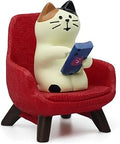 Refintural Cute Cat Playing Phone on Sofa Resin Figurine Desk Decor & Cat Lover Gift (Red Sofa)