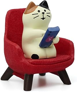 Refintural Cute Cat Playing Phone on Sofa Resin Figurine Desk Decor & Cat Lover Gift (Red Sofa)