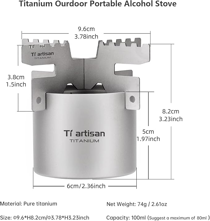 Titanium Alcohol Stove with Cross Stand, Portable Lightweight Alcohol Stove Camping Backpacking Stove for Outdoor Camping Hiking