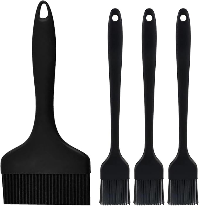 Silicone Basting Pastry Brush - Cooking Brush for Oil Sauce Butter Marinades, Food Brushes for BBQ Grill Kitchen Baking, Baster Brushes Baste Pastries Cakes Meat Desserts, (4, Black)