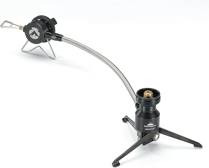 Butane Adapter Stand Type Remote Stove for Camping Backpacking Butane Gas Fuel Canister w/Hose Z23-VC (Black)