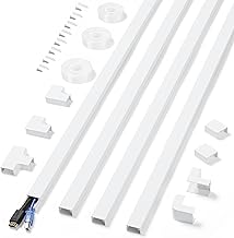 Cord Covers for Wires on Wall Extra-Long, 13.12ft TV Cord Hider Kit, Paintable Cable Management Concealer, TV Wire Hider for Wall, White Cable Raceway Channel, 4 x L39in x W0.95in x H0.55in