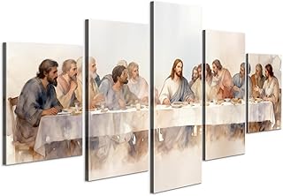 5 Pieces the Last Supper Wall Art Framed Canvas Religious Decor Christian Wall Art Leonardo Da Vinci Jesus Painting Christian Canvas Jesus Decor Last supper Picture for Dining Room (60''W x 32''H)