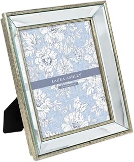 Laura Ashley 8x10 Silver Beveled Mirror Picture Frame, Classic Mirrored Frame with Deep Slanted Angle, Wall-Mountable, Made for Tabletop Display, Photo Gallery and Wall Art, (8x10, Silver)