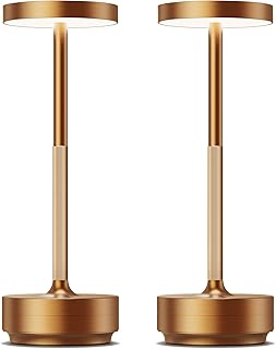 SAKRINGT 2 Pack Rechargeable Cordless Table Lamp - Battery Operated LED Portable Table Light with 3 Color Stepless Dimming, Memory Function - IP54 Waterproof for Outdoor, Restaurant, Patio, Camping
