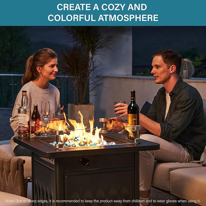 NUPICK 5 Pound Fire Glass, 1/4 Inch Reflective Fire Pit Glass, Tempered Firepit Glass Rock for Propane or Natural Gas, Glass Rocks for Fire Pit Table or Fireplace, Aqua Blue & Copper & Platinum Mix