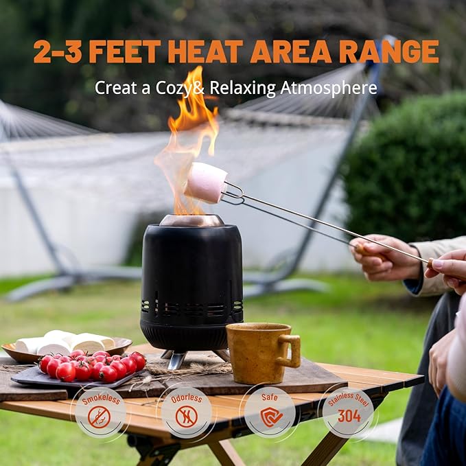 9 Inch Portable Tabletop Fire Pit, Small Smokeless Fire Pit for Table, Stainless Steel Table Firepit with Stand, Indoor & Outdoor, Wood or Pellet Fueled Bonfire