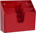 Acrimet Horizontal Triple File Folder Holder Organizer, Open Top Desktop Document Sorter for Letter Size Papers & Folders, Plastic (Solid Red)