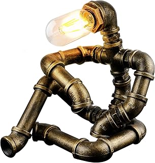Steampunk Table Lamp, Creative Robot Style Desk Lamp Vintage Industrial Water Pipe Light for Bedside Table Nightstand Bar Restaurant Café