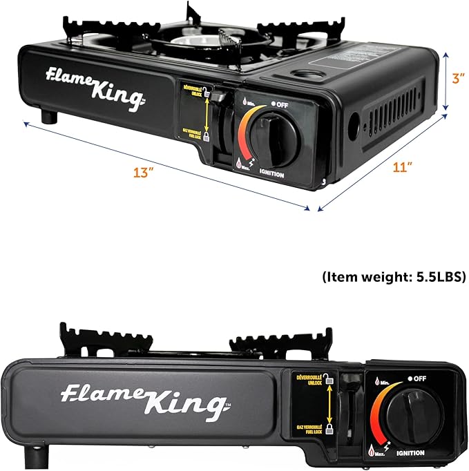 Flame King YSNVT-505-B Dual Fuel Butane & Propane Gas Camping Stove with Single Burner, Portable and Great for Outdoor Cooking, Backpacking, Hiking, & Emergency