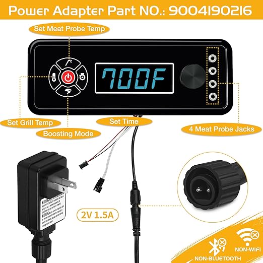 Non-WiFi/Bluetooth Smoker Parts for Masterbuilt Gravity Series 560 800 1050 Control Panel Replacement Fan Kit Power Adapter Cords Hopper Lid Door Switch Digital Charcoal Grill MB20041020 MB20040122