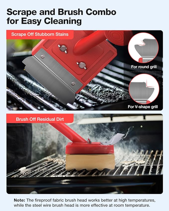 Grill Brush, Bristle Free, Safe Wire Bristles Steam Cleaning Brush, Cleaning Kit for Outdoor Grill, BBQ Cleaner Accessories, 2 Replacement Heads（Bristle Free & Wire Bristles）