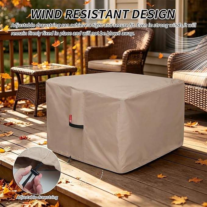 [2026 Upgraded]SheeChung Fire Pit Cover Square 36"L x 36"W x 24"H,Heavy Duty 600D Waterproof Outdoor Firepit Cover,Fit for 32/34/36 Inch Propane Firepit Table,Gas Fire Pit Table Covers with Drawstring