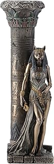 Veronese Resin Statues Egyptian Goddess Bastet Leaning On Pillar Statue 3 X 10.75 X 4.5 Inches Brown