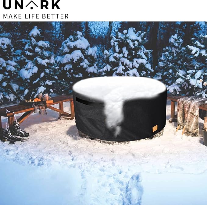 Fire Pit Cover Round 60 inch,Waterproof 600D Heavy Duty Patio Fire Pit Cover,Outdoor Round Gas Fire Pit/Table Cover,60” Dia X 24”H,Black