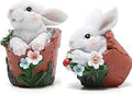 Hodao Set of 2 Easter Bunny Garden Statues - Whimsical White Rabbit Figurines in Flower Pot with Ladybug, Weatherproof Resin Outdoor Decor for Spring Patio Yard Porch & Indoor Farmhouse