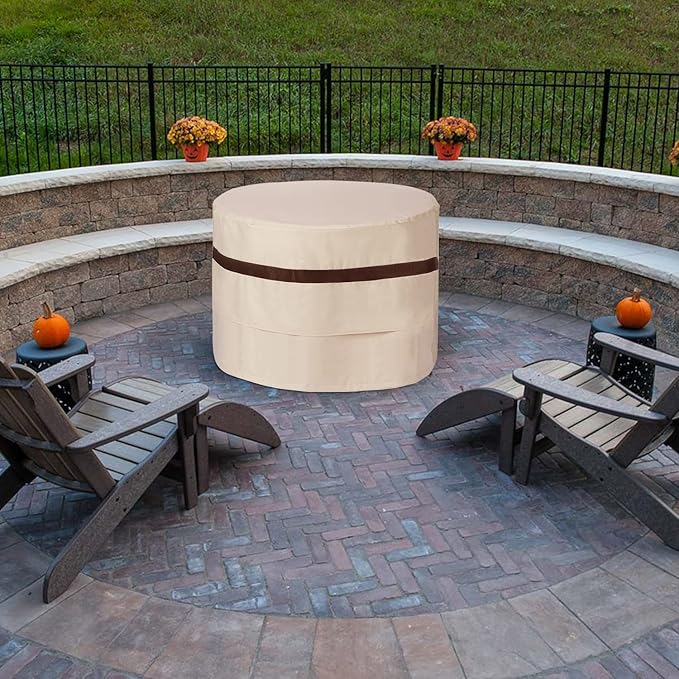 32 inch Outdoor Fireplace Round Cover Waterproof Fire Pit Table Cover 24'' Height UV-Resistant Round Patio Small Gas Firepit Covers