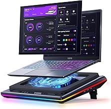 llano V12 Ultra Laptop Cooling Pad with Smart Software Control, RGB Gaming Laptop Fan Cooler Stand, 5.5" Turbo Fan, Adjustable Speed, 3-Port USB 3.0 Hub, 3 Height Stands, for 15.6"-19" Laptops, Black