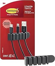Command 5-Cord Clip Organizer, 4 Clips and 8 Medium Strips, Black, 1 Clip Holds up to 5 Charding Cords, Great for Damage-Free Electronics Organization Under Desk or Wall Mount