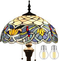 WERFACTORY Tiffany Floor Lamp Blue Lotus Stained Glass Flower Standing Reading Light 16X16X64 Inches Antique Pole Corner Lamp Decor Bedroom Living Room Home Office S220 Series