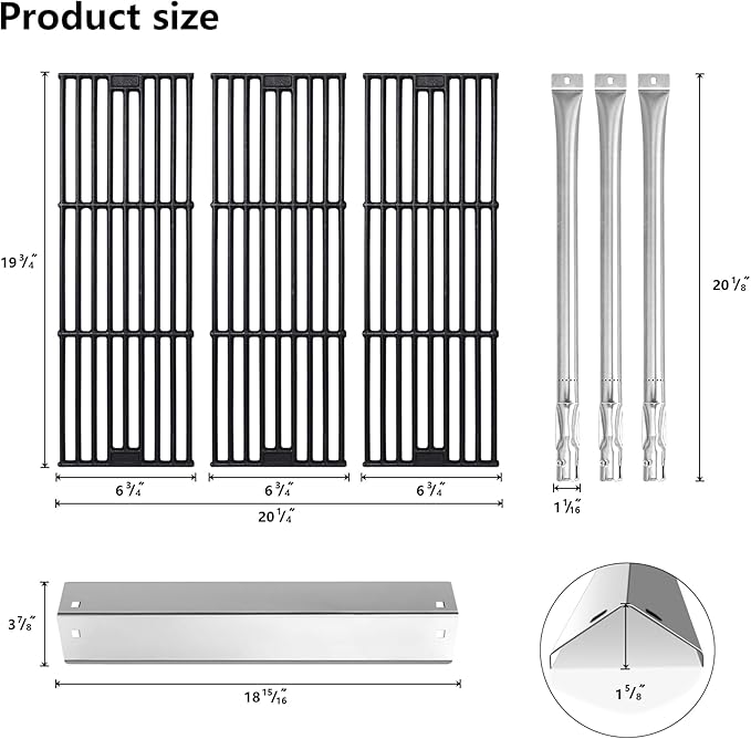 CANDANA Replacement Parts for Chargriller 3001, 3008, 3030, 4000, 5050, 5252 Grill Models, Stainless Steel Burner, Stainless Steel Heat Plates, Porcelain Cast Iron Cooking Grid Grates, Igniters