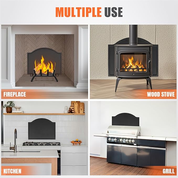 INNO STAGE 23 Inch Fireback for Fireplaces - Cast Iron Firebacks with Feet, Heavy Duty Fireplace Back Plate Protector, Fireplace Heat Reflector, Black