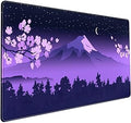 Purple Desk Mat Japanese Desk Pad Cute Fuji Mountain Gaming Mousepad Large, Cherry Blossom Mouse Pad XXL Desk Mats, Kawaii Anime Deskmats Desktop Protector Laptop Keyboard Mat Pad 31.5x15.75 in
